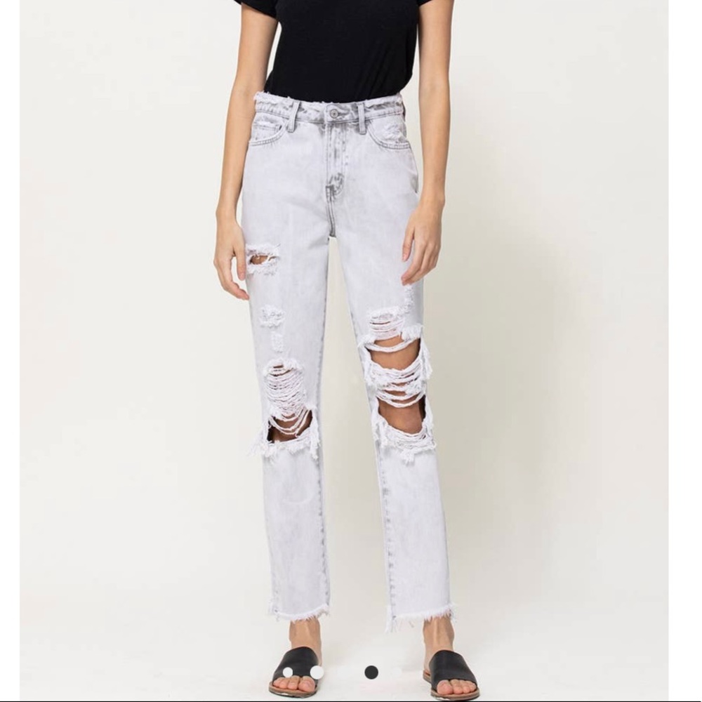 Mom Jean - Grey/White Wash